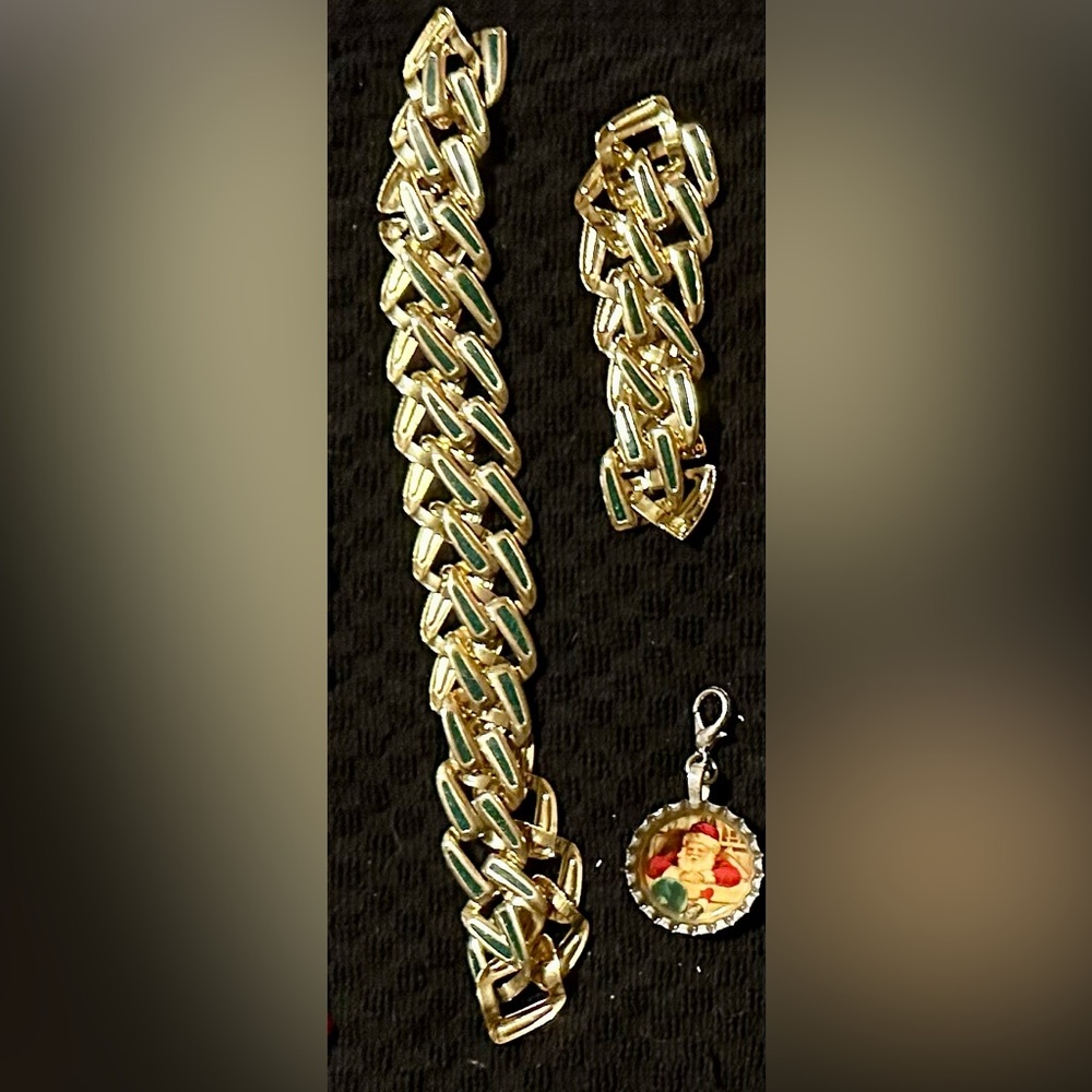 Gift Ready in Box Gold n Green Link Necklace Bracelet Set  (🚫 Santa Clip)